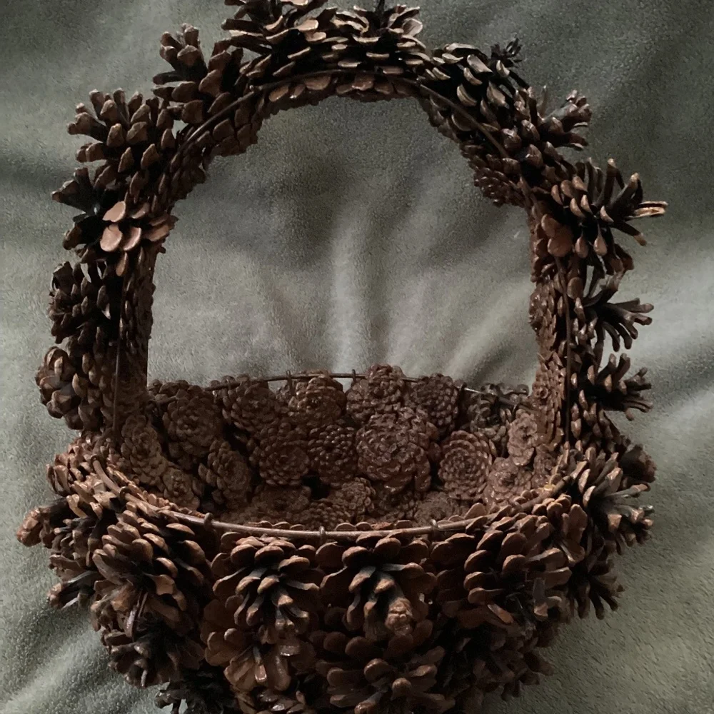 Vintage Pine Cone Basket READ 16” H x 12” Width Metal Frame